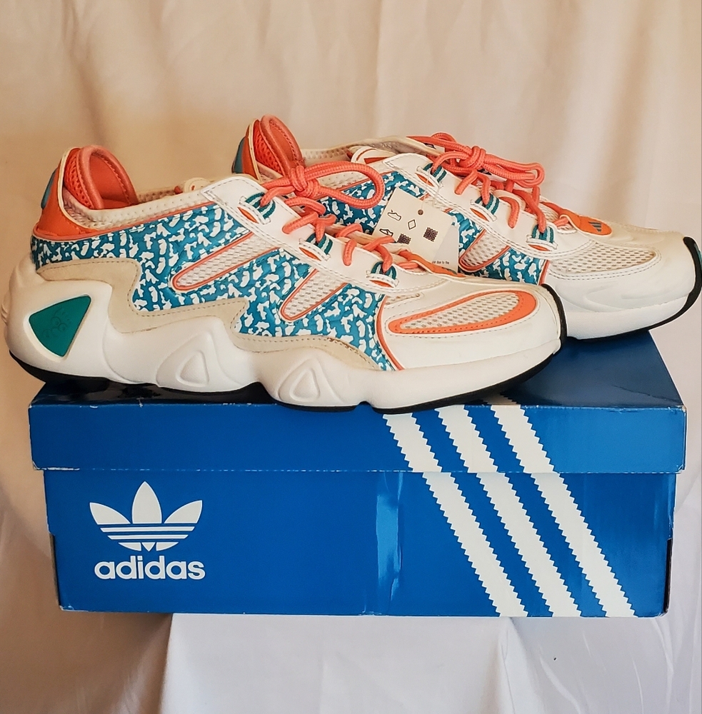 Adidas Athletic Sneakers - White, Blue, and Orange Size 8.5 Mens